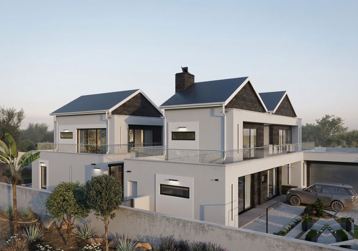 Mono — gabled street elevation with driveway