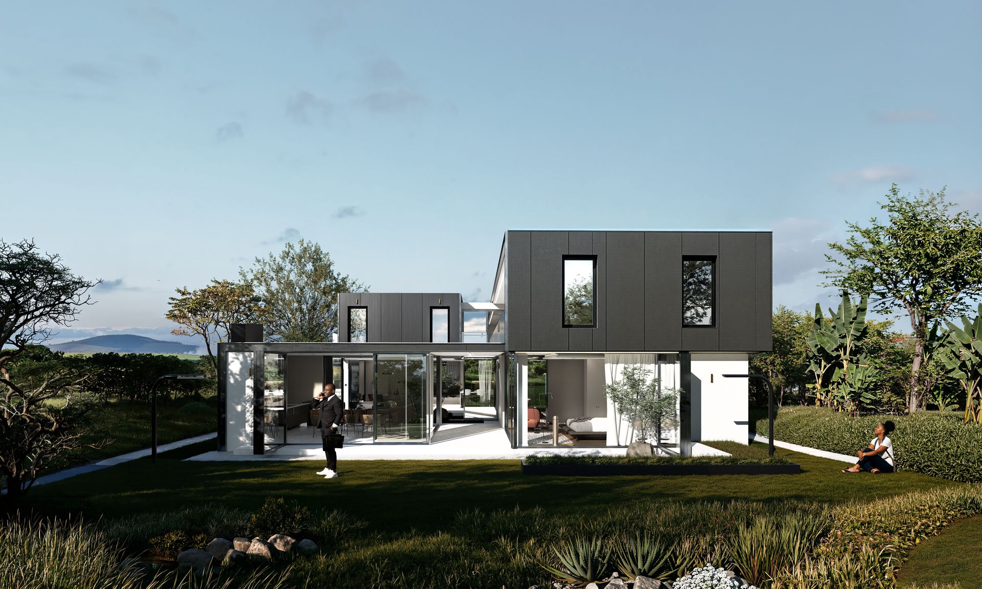 Residence-R — garden elevation with stacked volumes