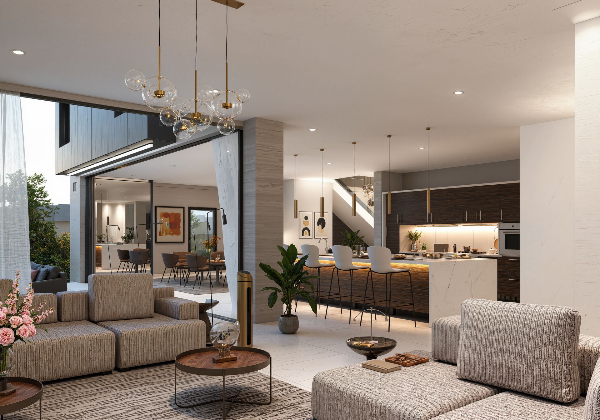 Residence-R — open-plan kitchen and living interior