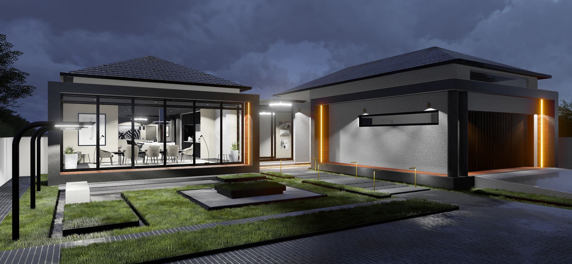 Villa Liza at night with accent lighting